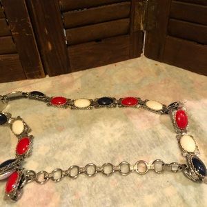 Boho Chain belt. Silver fits 28/32 waist Red white and blue